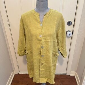 Mustard Linen Button-Up Top